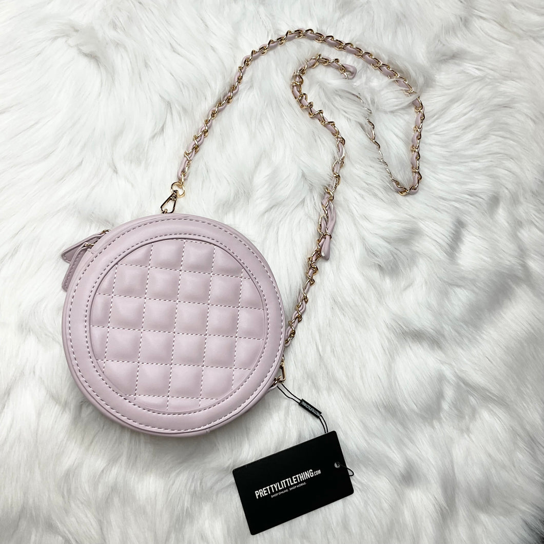 Lilac Quilted Round Cross Body Bag
