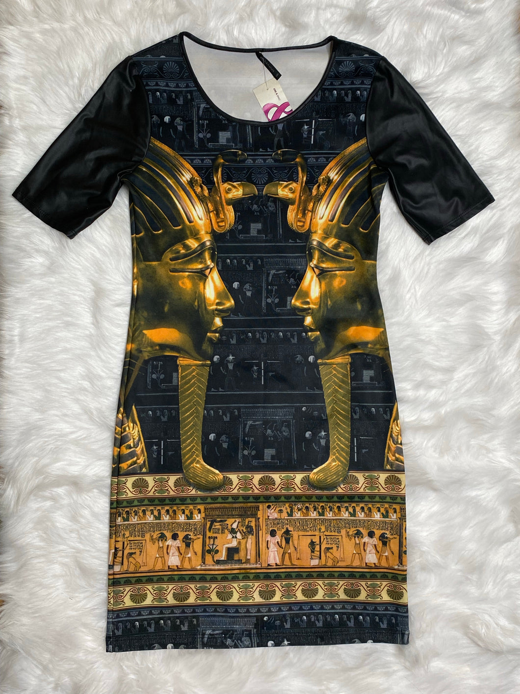Black & Gold Printed Shirt Dress (S)