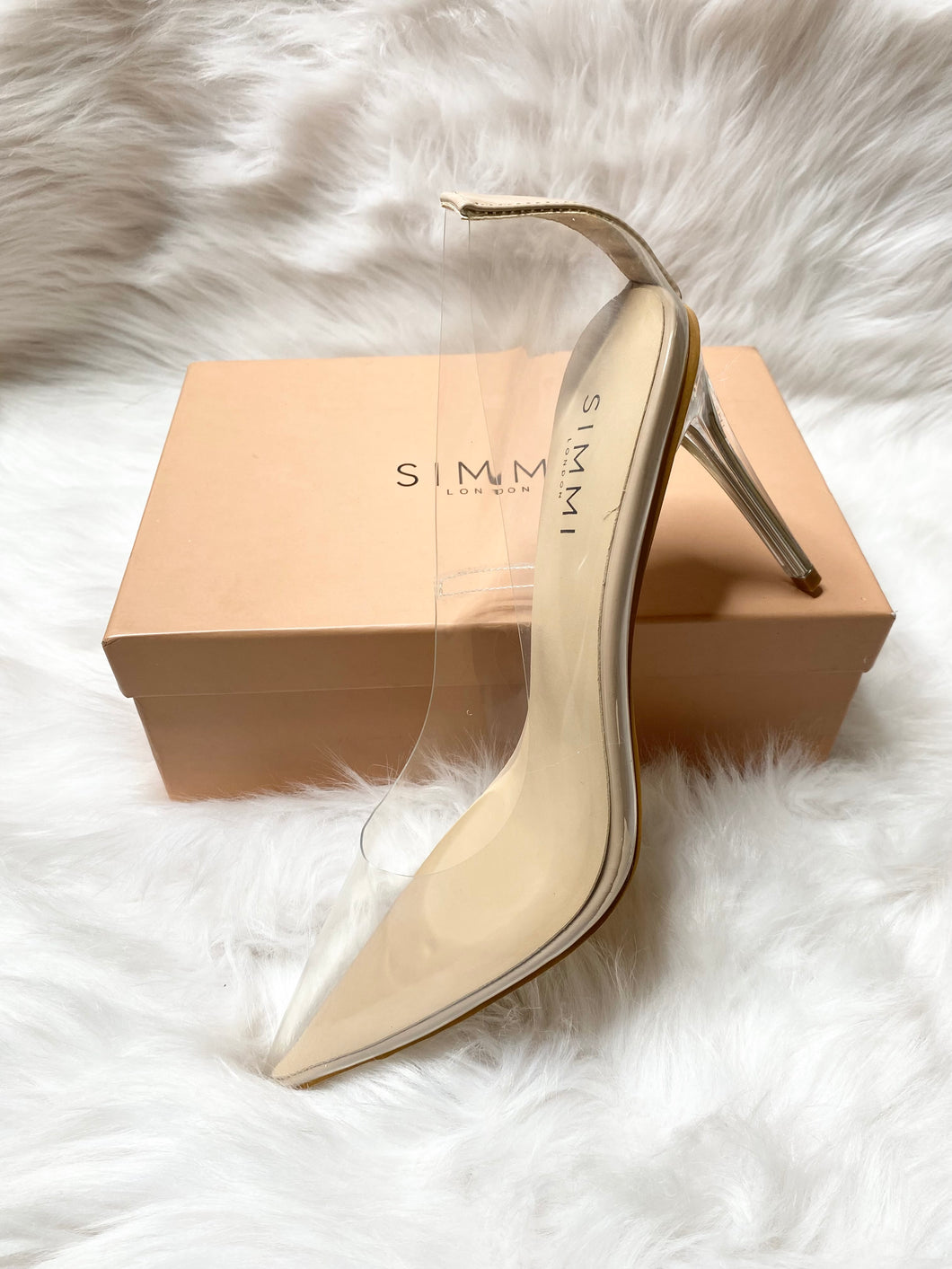 Nude & Clear Pointy Toe Heels (US10)