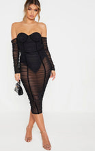 Load image into Gallery viewer, Black Mesh, Ruched Midi Dress (US4)
