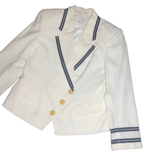 Load image into Gallery viewer, Vintage White Blazer w/ Navy Double Stripe Trim by GLORIA VANDERBILT
