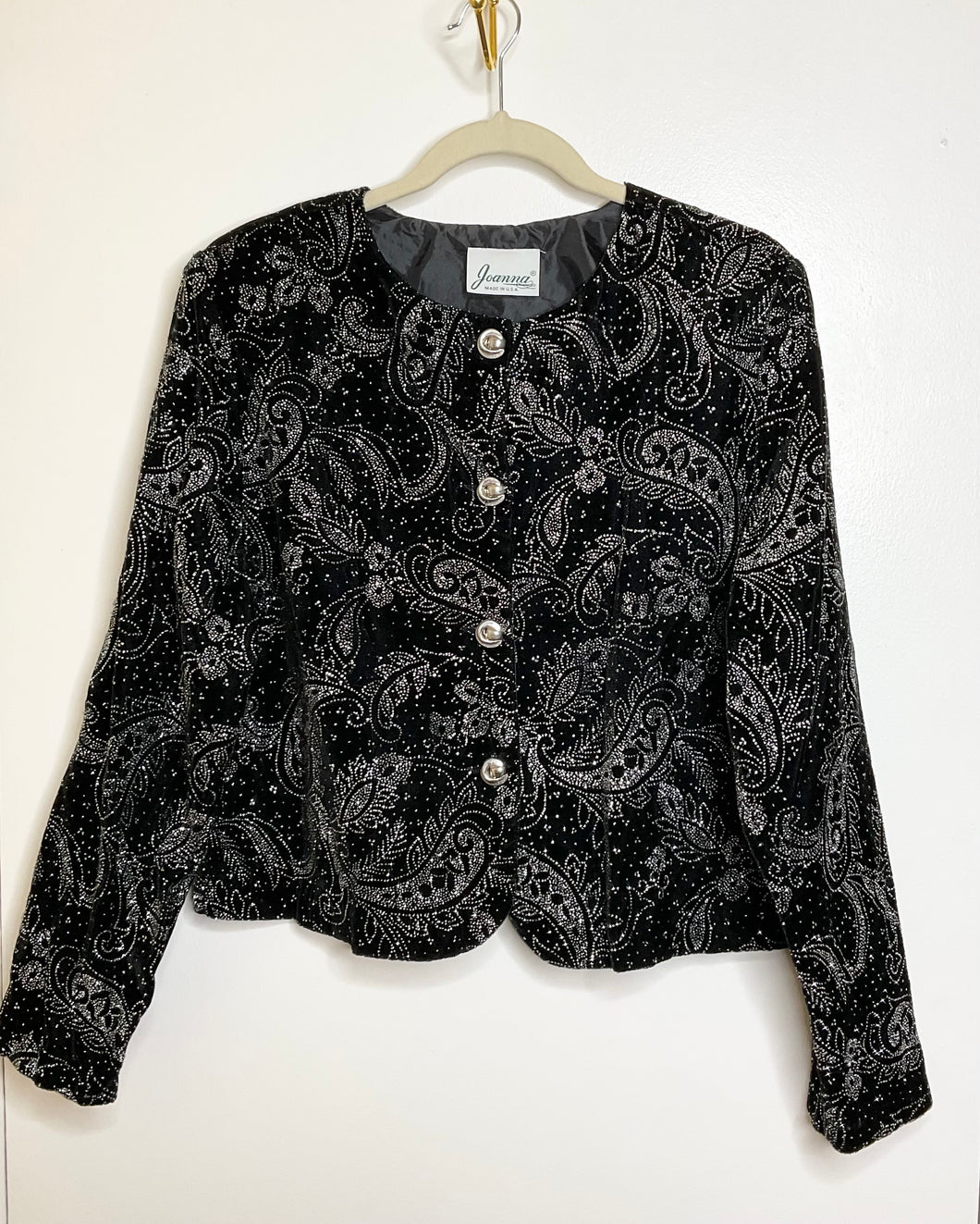 Vintage Silver & Black Paisley Blazer (S/M)