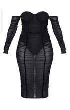 Load image into Gallery viewer, Black Mesh, Ruched Midi Dress (US4)

