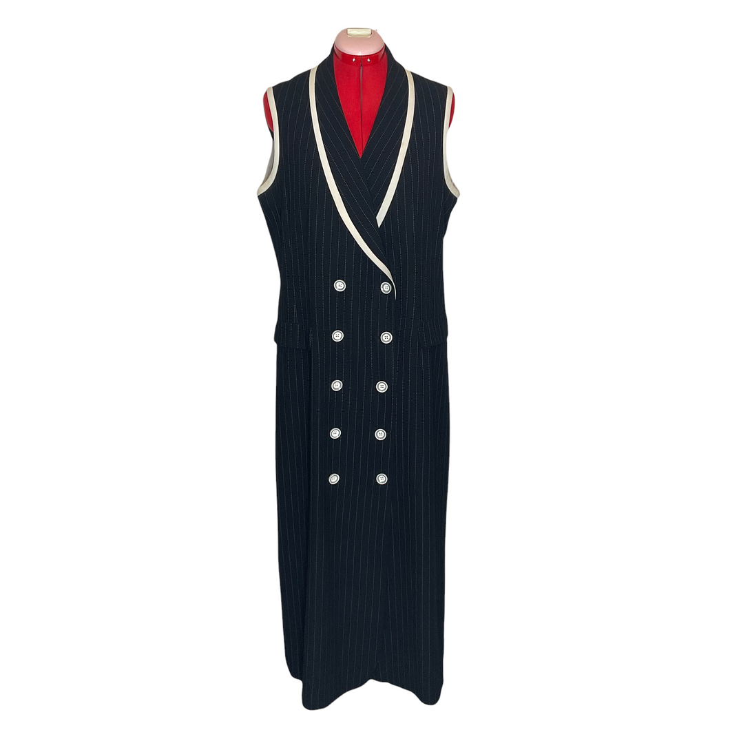 Black/White Pin Stripe Long Double Breasted Vest/Dress by Danny Nicole NY (US16)