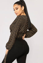Load image into Gallery viewer, Black/Gold V-Neck Wrap Top (XL)

