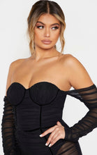 Load image into Gallery viewer, Black Mesh, Ruched Midi Dress (US4)
