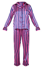 Load image into Gallery viewer, Petite Navy &amp; Pink Stripe Long Satin PJ Set (S)
