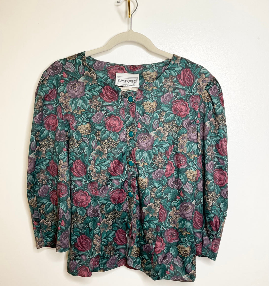 Vintage Green Floral Blouse/Blazer (US10)
