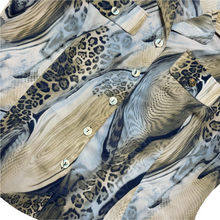 Load image into Gallery viewer, Blue/Multi Abstract &amp; Leopard Print Sleeveless Button Down (US14)
