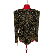 Load image into Gallery viewer, Laurence Kazar Black &amp; Gold Beaded Sequin Blouse (L)
