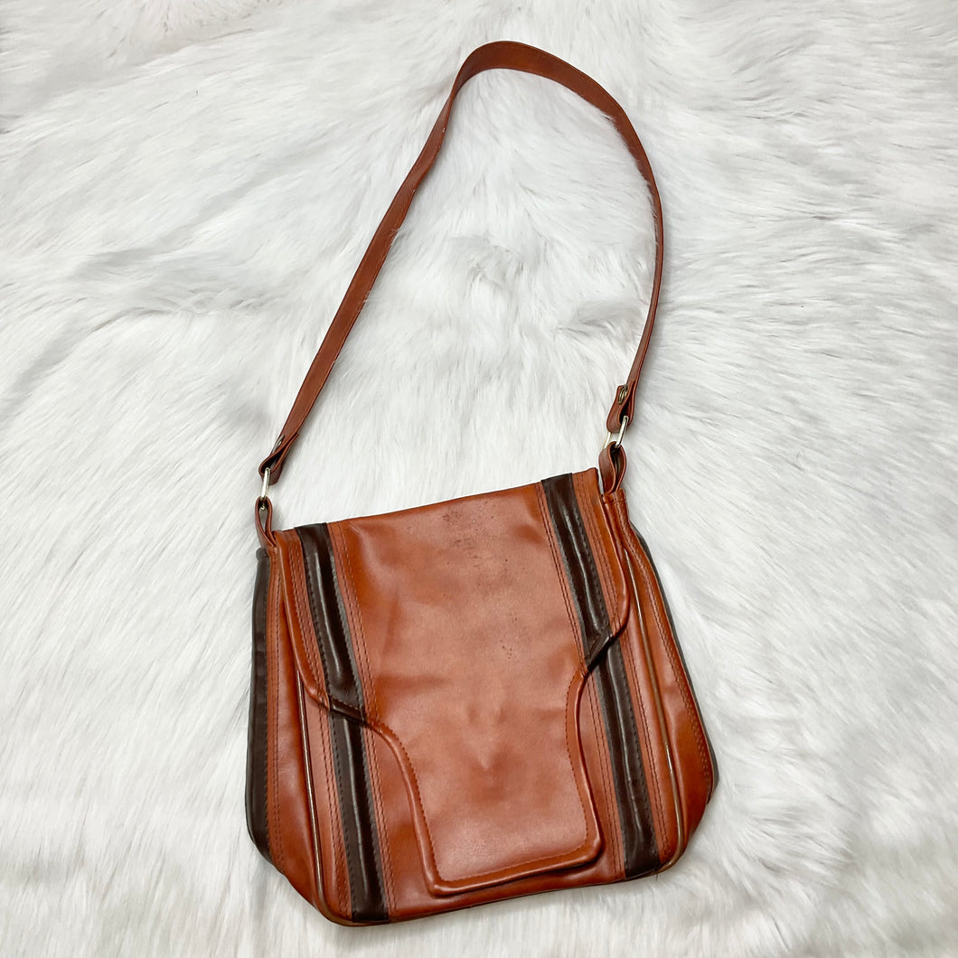 Brown Vintage Purse w/ Double Dark Brown Stripes
