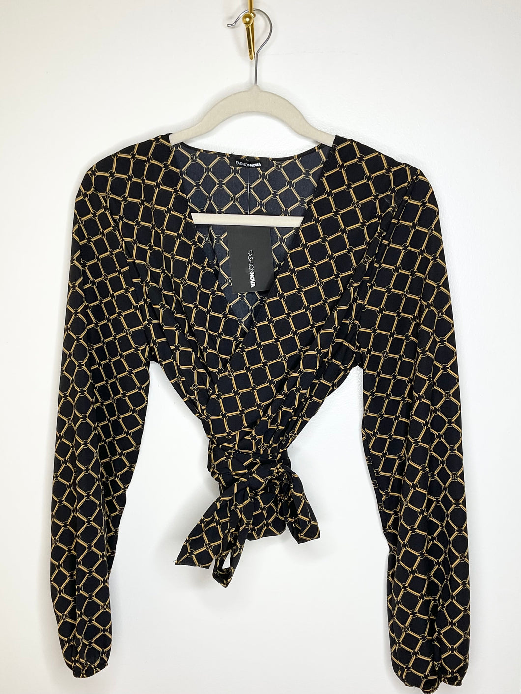Black/Gold V-Neck Wrap Top (XL)