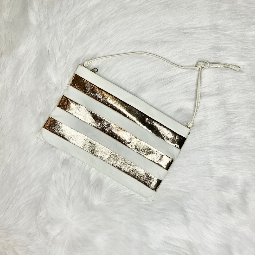 Vintage White and Metallic Gold Stripe Purse