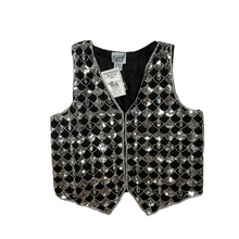 Load image into Gallery viewer, Silver and Black Sequined Scale Print Vintage Vest (M)
