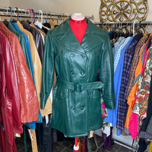 Load image into Gallery viewer, Green Double-breasted Leather Belted Coat (12)
