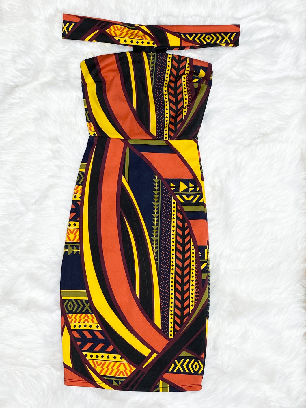 Geo-Print Off-the-Shoulder Dress (S)