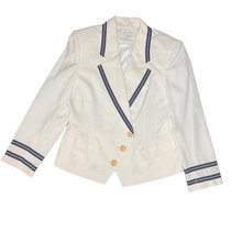 Load image into Gallery viewer, Vintage White Blazer w/ Navy Double Stripe Trim by GLORIA VANDERBILT
