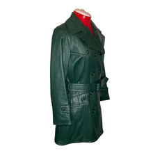 Load image into Gallery viewer, Green Double-breasted Leather Belted Coat (12)
