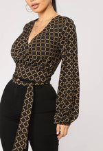 Load image into Gallery viewer, Black/Gold V-Neck Wrap Top (XL)
