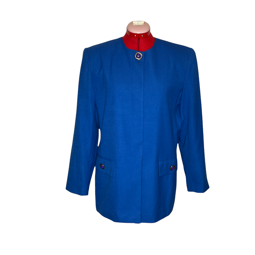 Cobalt Blue Two-Piece Blazer & Skirt Suit by ADOLFO ATELIER (US12)