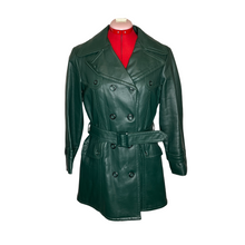 Load image into Gallery viewer, Green Double-breasted Leather Belted Coat (12)
