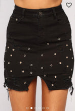 Load image into Gallery viewer, Black Jean Studded Skirt (S)
